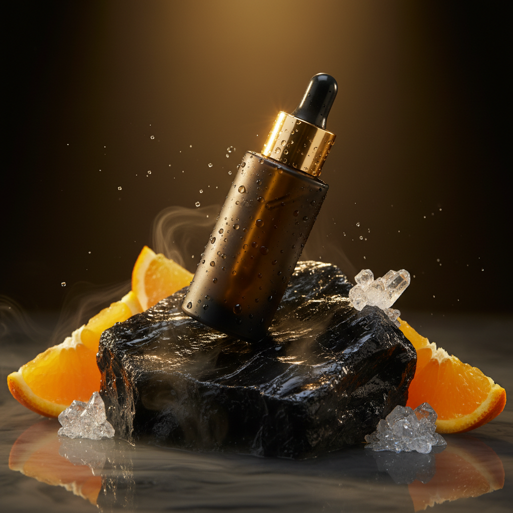 GlowMaxx Retinol Serum luxury bottle on obsidian stone
